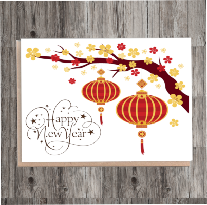 Chinese New Year Lantern Card, Happy New Year Card